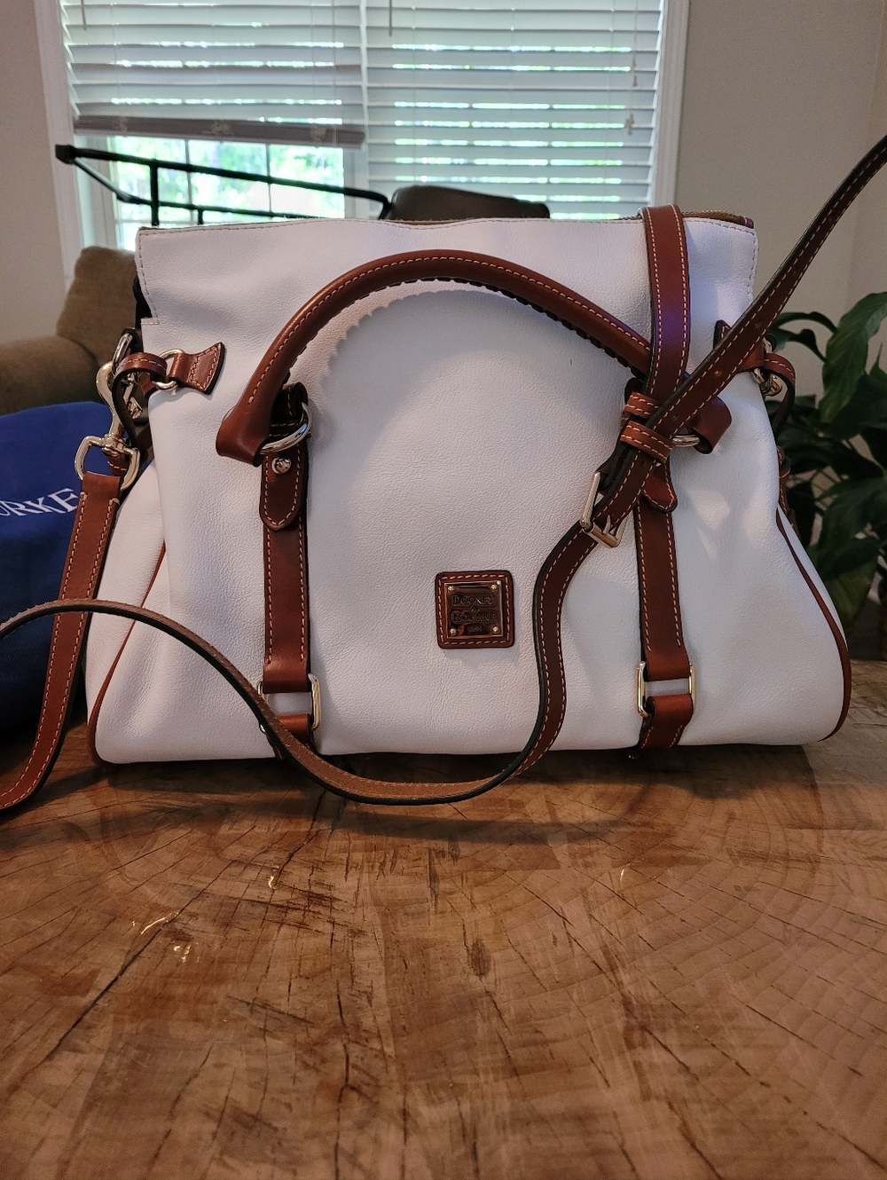 Dooney & Bourke Florentine Large Satchel with White Brown Leather Trim